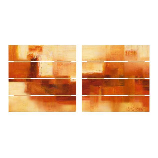 Quadro in legno effetto pallet - Petra Schüßler - Composizione in arancio e marrone - Quadrato 1:1