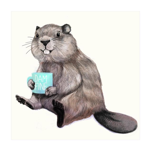 Tappeti grandi Illustrazione - Castoro con tazza di caffè