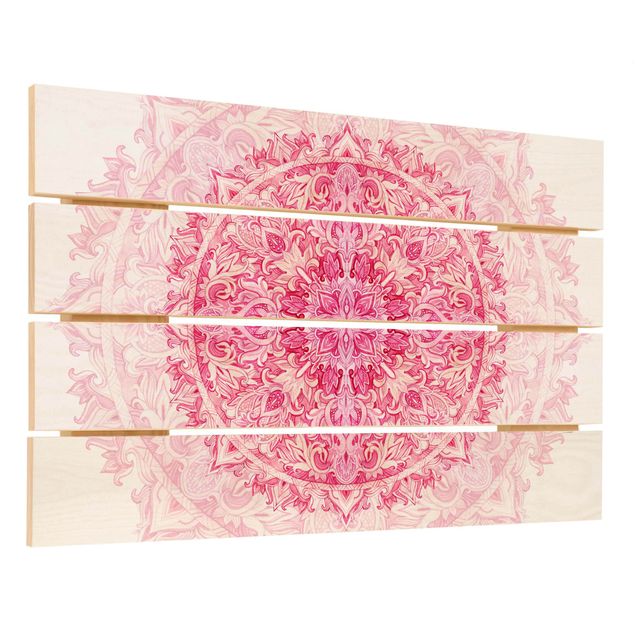 Stampa su legno - Mandala Acquerello Ornamento Rosa - Orizzontale 2:3