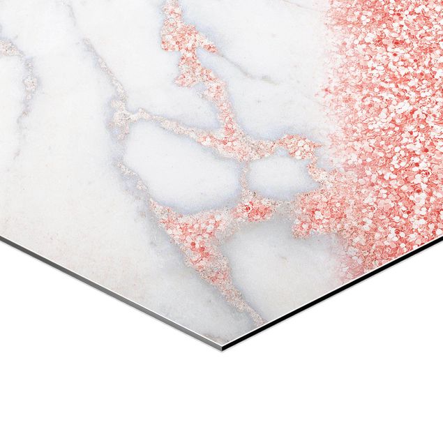 Esagono in Alluminio Dibond - Ottica marmo con Rosa Confetti