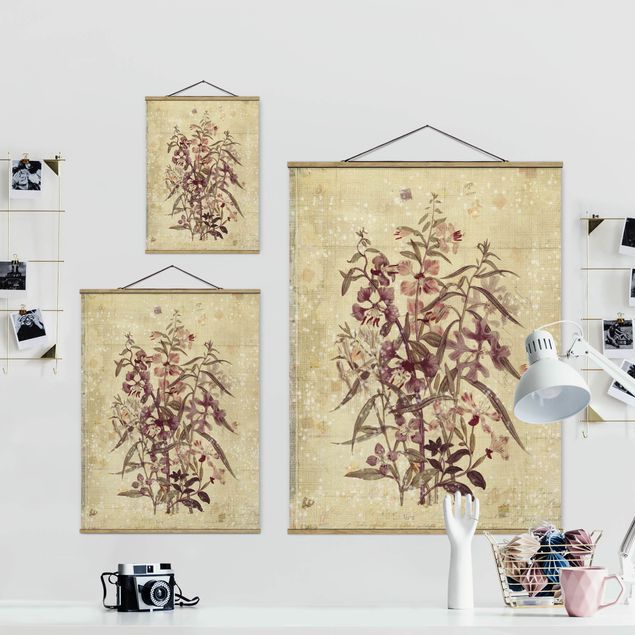 Foto su tessuto da parete con bastone - Vintage Floral Leinenoptik - Verticale 4:3