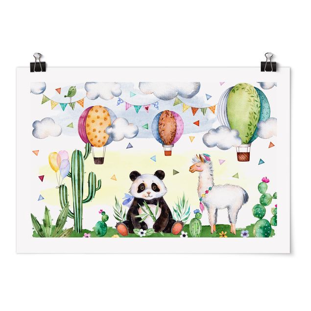 Poster acquerello Panda e lama acquerello