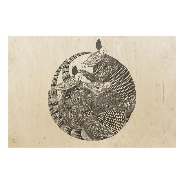 Stampa su legno - Illustrazione del modello Armadillos Bianco e nero - Orizzontale 2:3