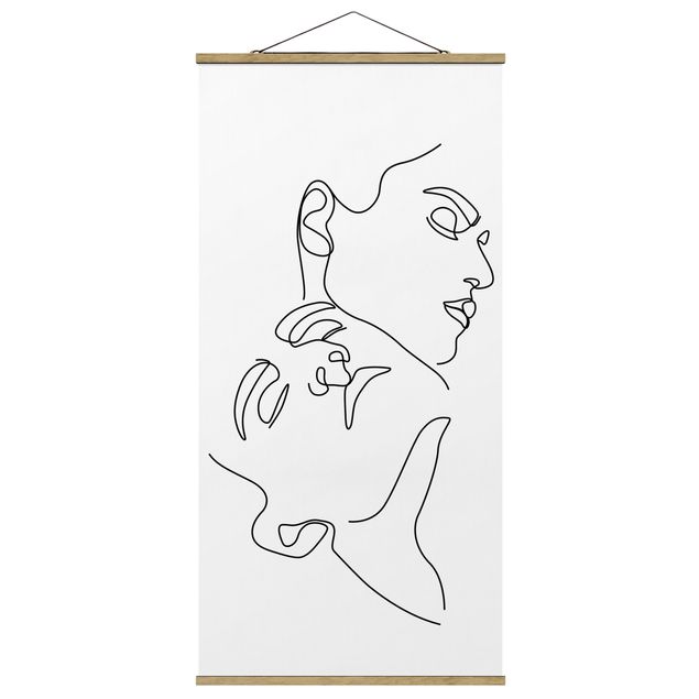 Quadro su tessuto con stecche per poster - Line Art Women Faces Bianco - Verticale 2:1