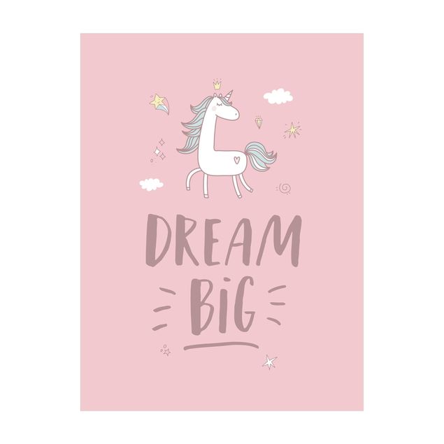 Tappeto rosa cameretta Dream big Unicorno