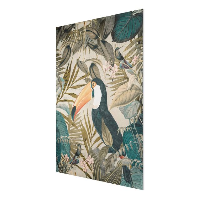 Stampa su Forex - Vintage Collage - Toucan In The Jungle - Verticale 4:3