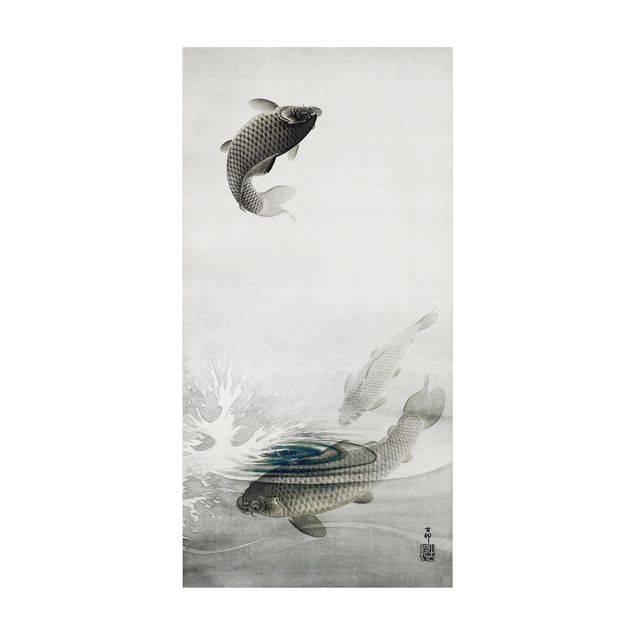 Tappeto bagno grigio Illustrazione vintage di pesci asiatici IIl
