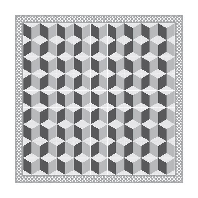 Tappeto salotto moderno grigio Piastrelle geometriche Illusione di scale in grigio con bordo