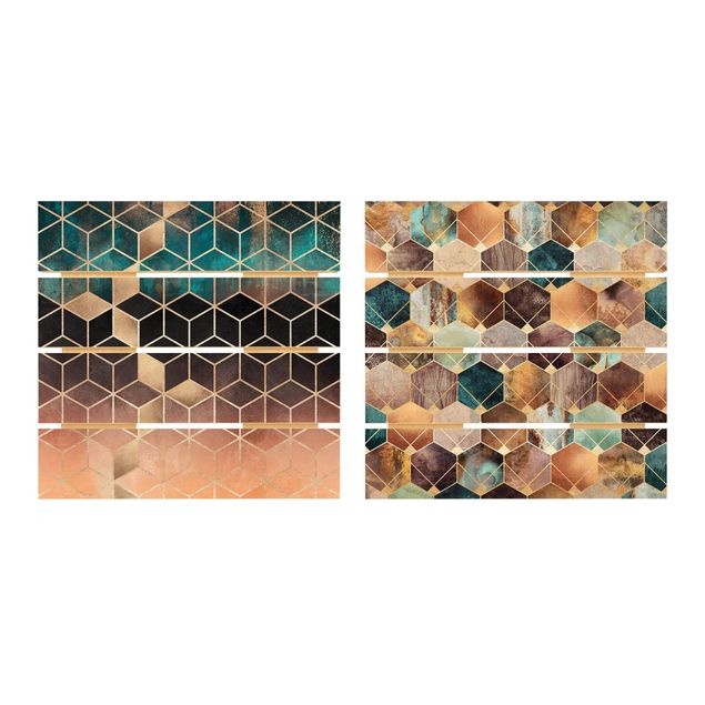 Quadro in legno effetto pallet - Elisabeth Fredriksson - Turquoise Geometria Golden Art Deco Set - Quadrato 1:1