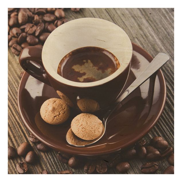 Stampa su legno - Fagioli della tazza di caffè con il caffè - Quadrato 1:1