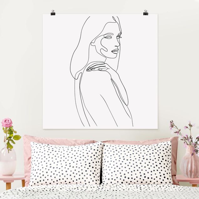 Poster - Spalla di Line Art Woman Bianco e nero - Quadrato 1:1