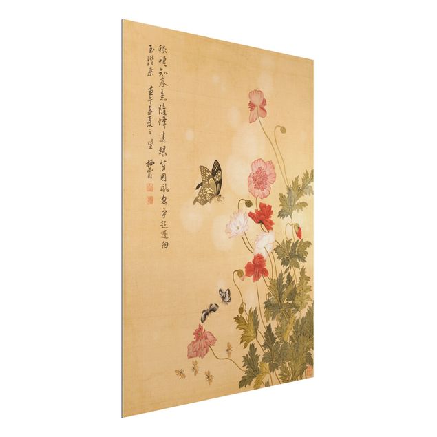 quadri con animali Yuanyu Ma - Fiore di papavero e farfalla