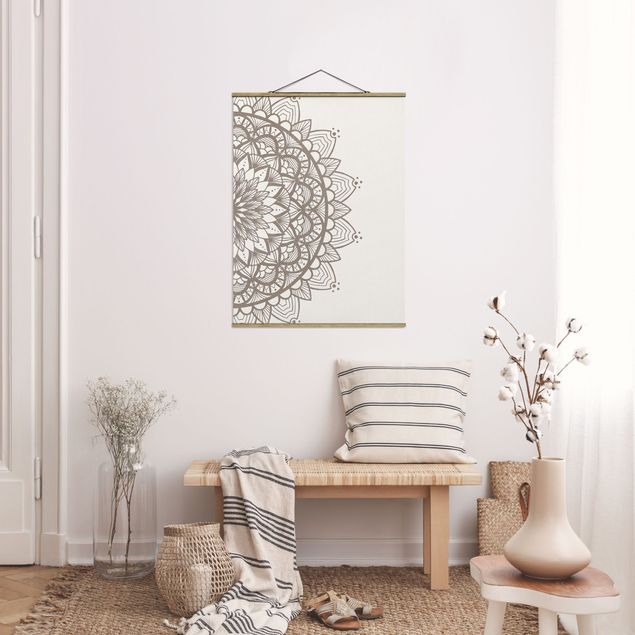 Foto su tessuto da parete con bastone - Mandala Illustrazione Shabby Beige Bianco - Verticale 4:3