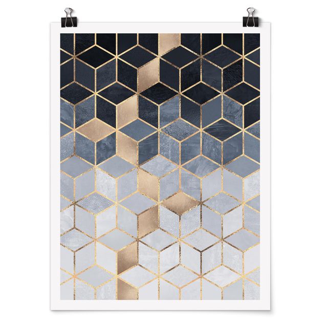 Poster - Bianco d'oro Geometria Blu - Verticale 4:3