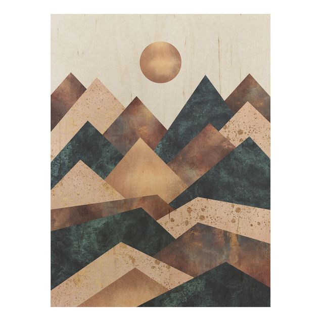 Stampa su legno - Geometrico Monti bronzo - Verticale 4:3
