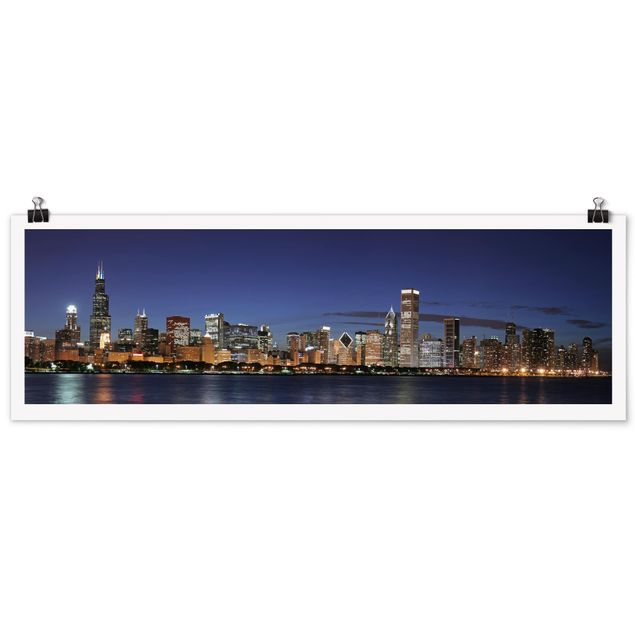 Poster - Chicago Skyline di notte - Panorama formato orizzontale
