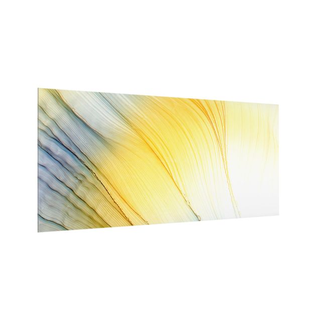 Paraschizzi in vetro - Danza di colori mélange in giallo miele - Formato orizzontale 2:1