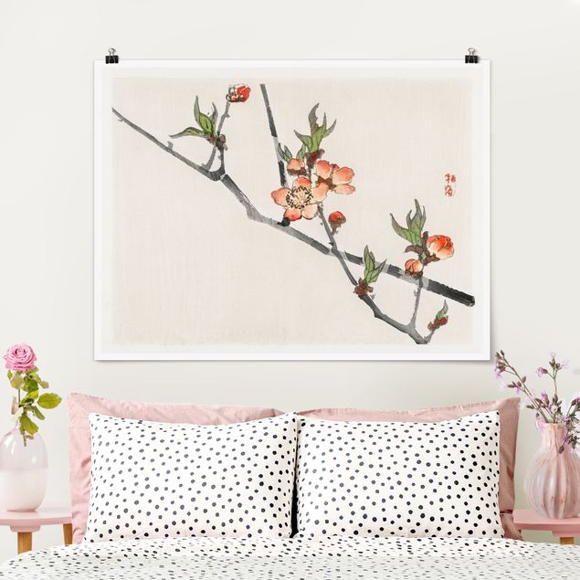 poster vintage originali Disegno vintage asiatico ramo di ciliegio in fiore