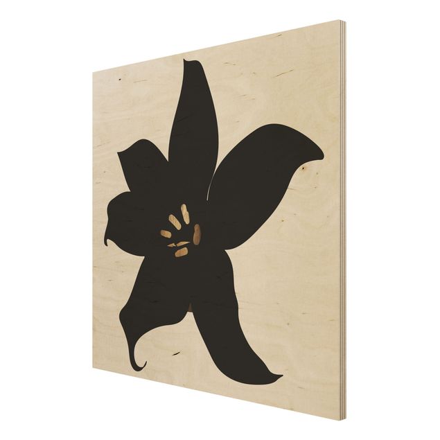 Stampa su legno - Mondo vegetale grafico - Orchidea in nero e oro - Quadrato 1:1