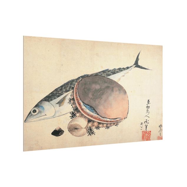 Paraschizzi in vetro - Katsushika Hokusai - Mackerel And Sea Shells