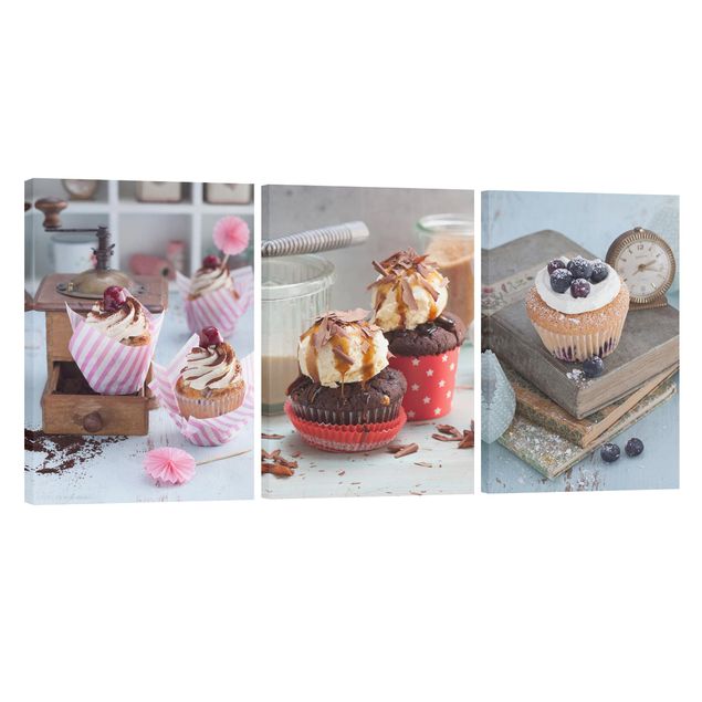 Stampa su tela 3 parti - Vintage Cupcakes with topping - Verticale 3:2
