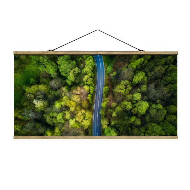 Quadro su tessuto con stecche per poster - Veduta aerea - Strada asfaltata In The Forest - Orizzontale 1:2