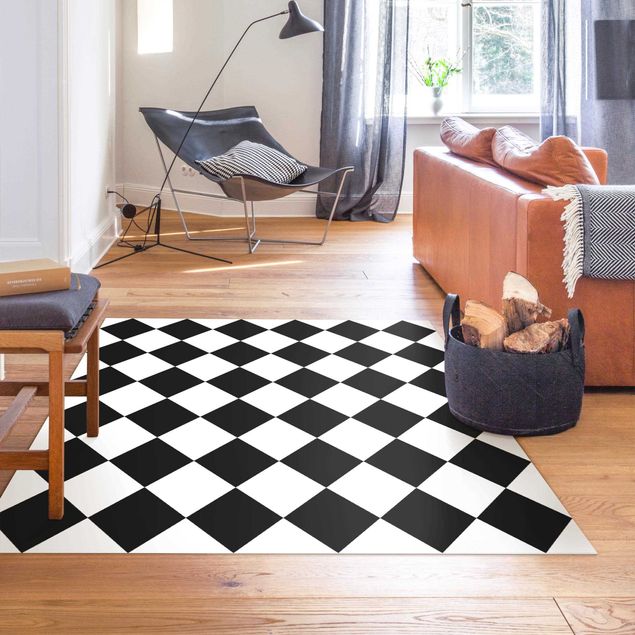 Tappeti moderni soggiorno Motivo geometrico scacchiera ruotata bianco e nero