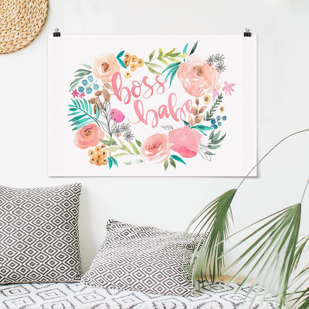 Poster acquerello Pink Flowers - Boss Babe