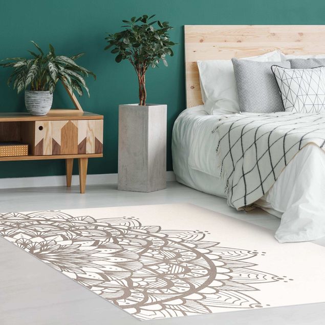 Tappeti moderni soggiorno Mandala Illustrazione Shabby Set Beige Bianco