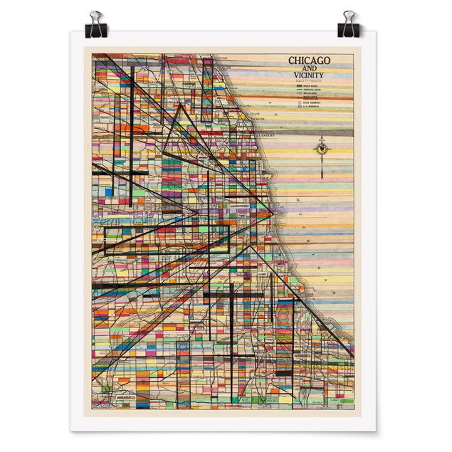 Poster - Mappa moderna Of Chicago - Verticale 4:3