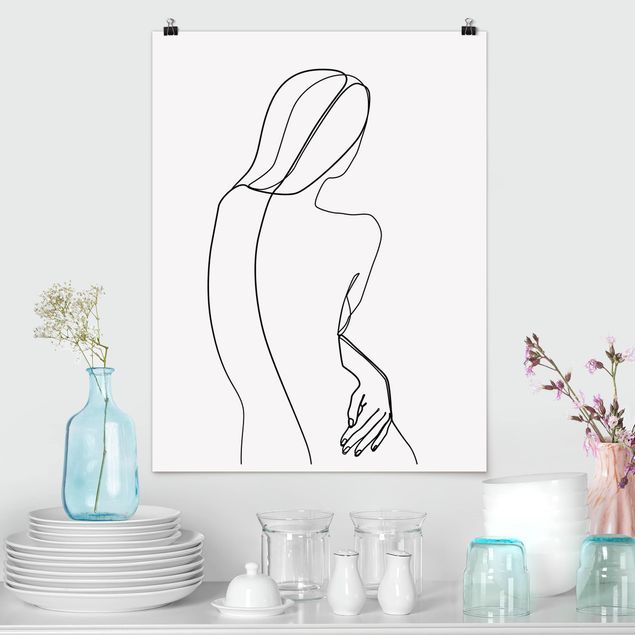 Poster illustrazioni Line Art - Donna di spalle Bianco e Nero