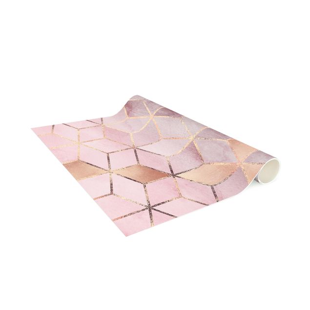 Tappeti in vinile - Elisabeth Fredriksson - Geometria dorata con rosa e grigio - Verticale 1:2