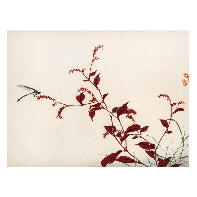 Lavagna magnetica per ufficio Disegno vintage asiatico ramo rosso con libellula