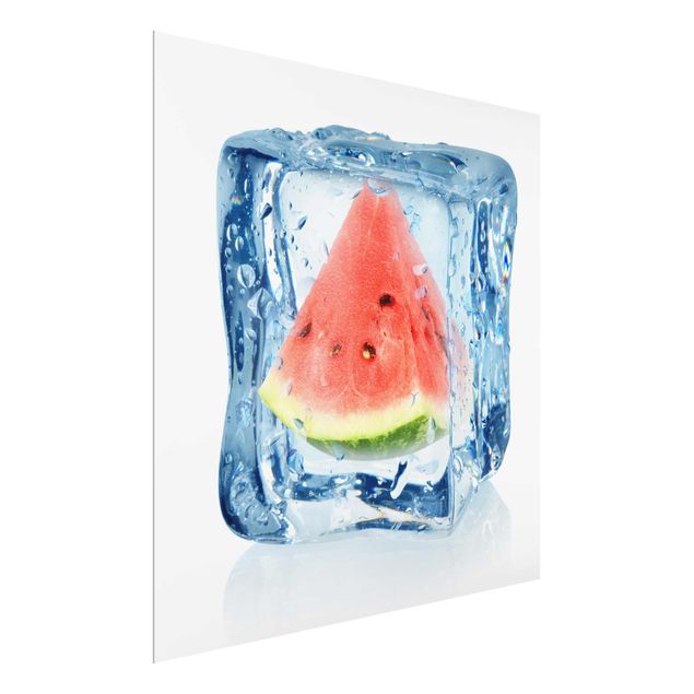 Quadro in vetro - Melon in ice cube - Quadrato 1:1