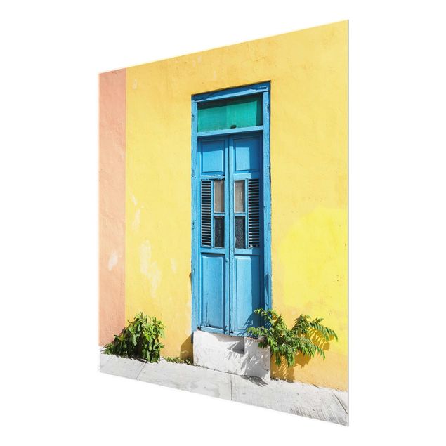 Quadro in vetro - Colorful wall blue door - Quadrato 1:1
