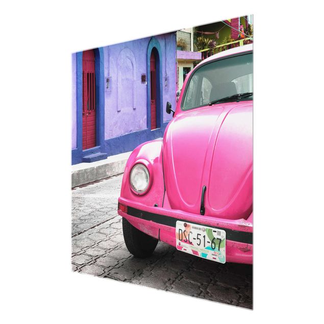 Quadro in vetro - Pink VW Beetle - Quadrato 1:1