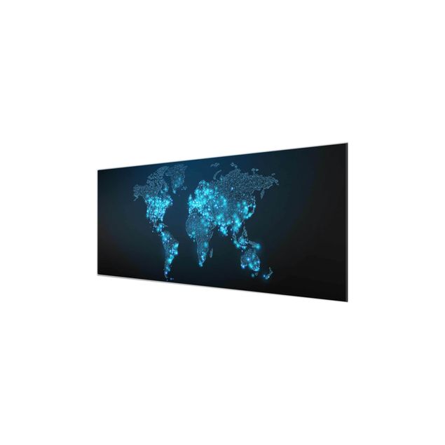 Quadro in vetro - Connected World World Map - Panoramico