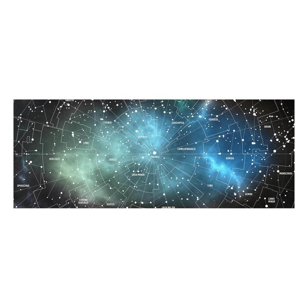 Quadro in vetro - Constellations map Galaxy fog - Panoramico