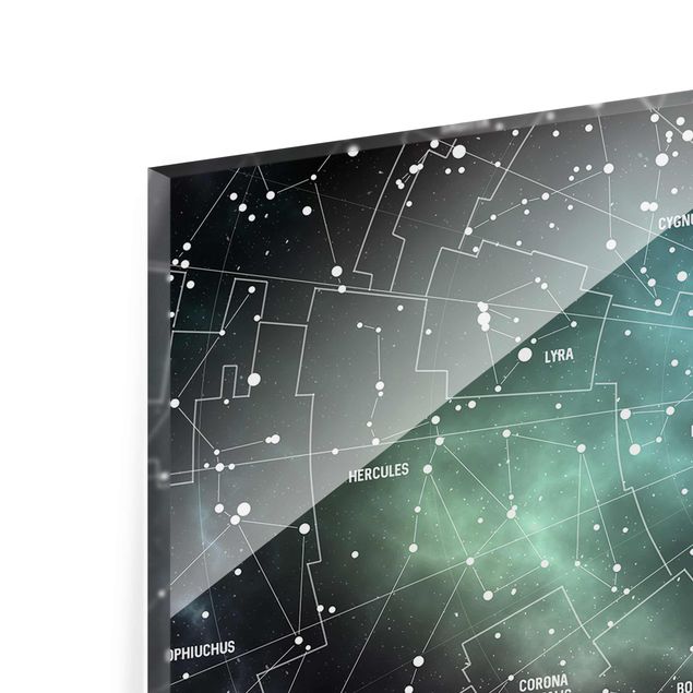 Quadro in vetro - Constellations map Galaxy fog - Panoramico