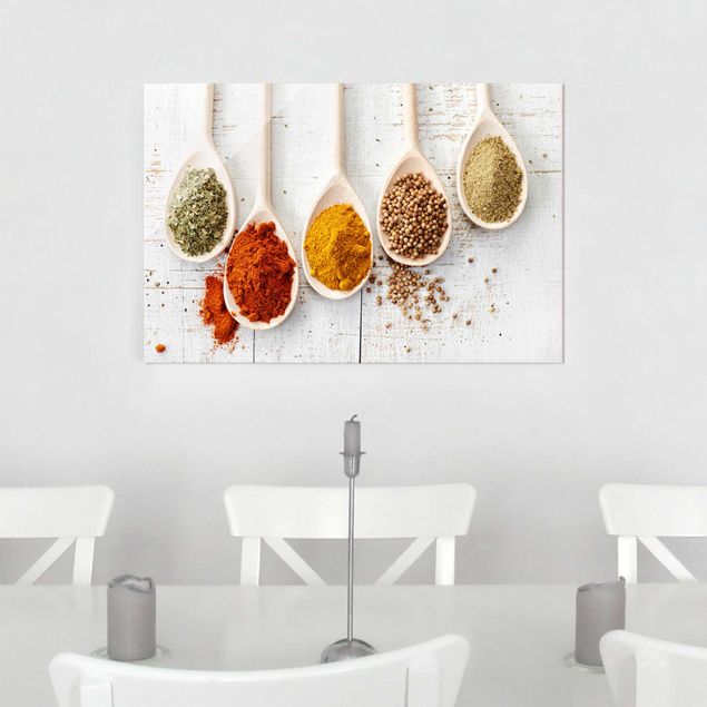 Quadro in vetro - Wooden spoons with spices - Orizzontale 3:2