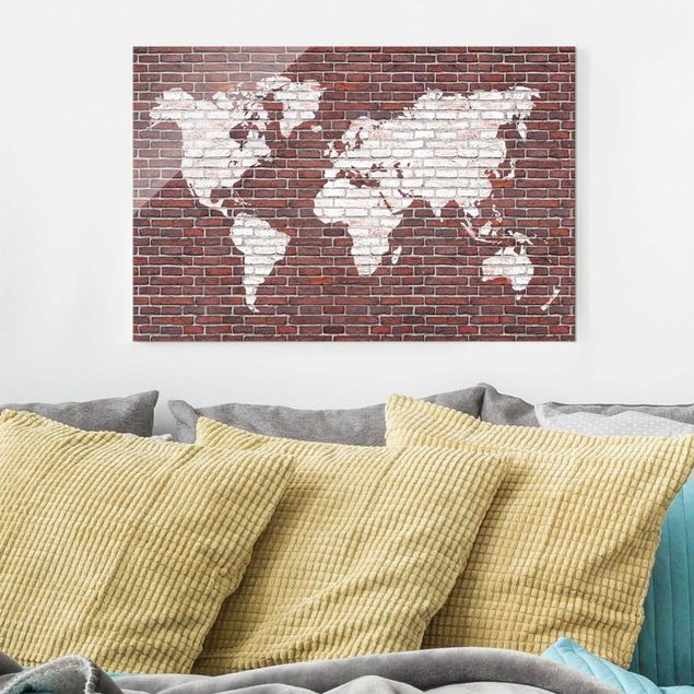 Quadro in vetro - Brick world map - Orizzontale 3:2