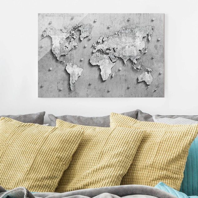 Lavagna magnetica vetro Mappa del mondo in cemento