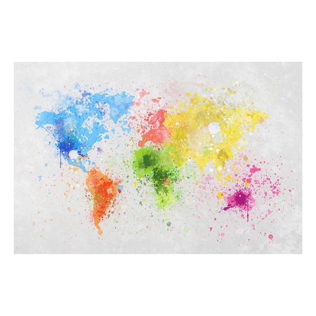 Quadro in vetro - Colorful splashes world map - Orizzontale 3:2