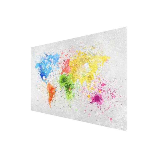 Quadro in vetro - Colorful splashes world map - Orizzontale 3:2