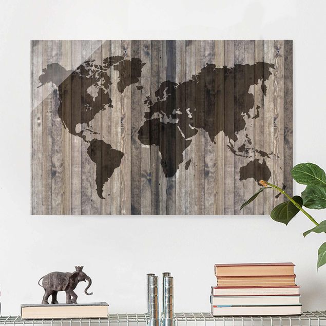 Lavagna magnetica vetro Mappa del mondo in legno