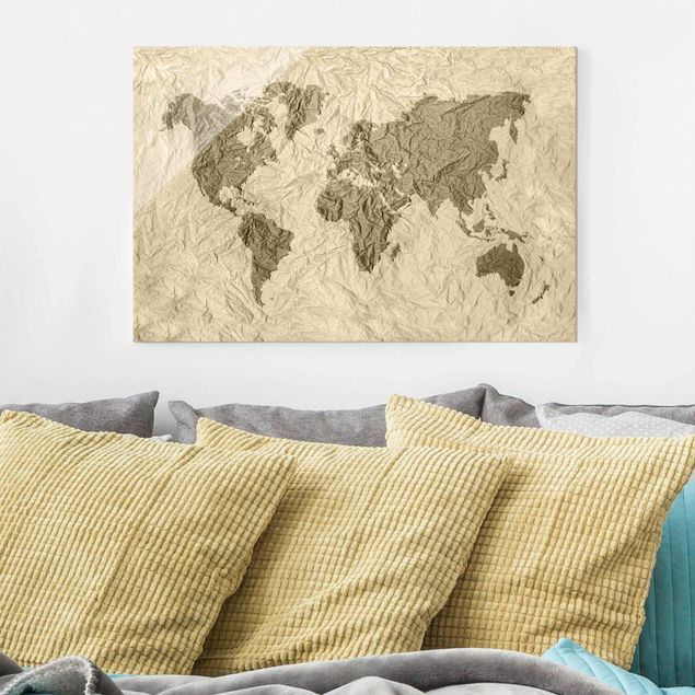 Quadro in vetro - Paper world map Beige Brown - Orizzontale 3:2