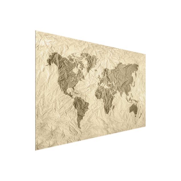 Quadro in vetro - Paper world map Beige Brown - Orizzontale 3:2