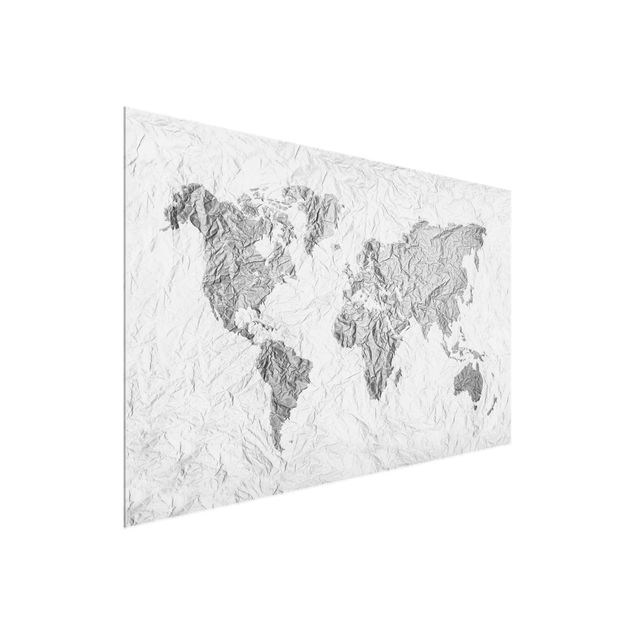 Quadro in vetro - Paper world map White Gray - Orizzontale 3:2