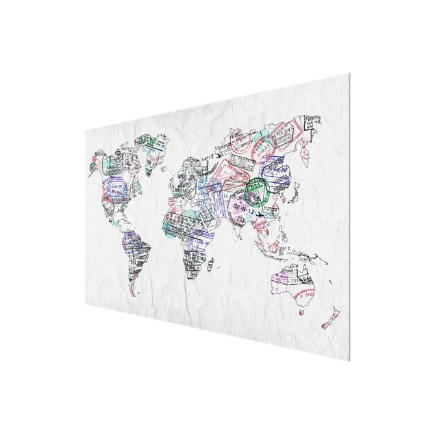 Quadro in vetro - Passport stamp world map - Orizzontale 3:2