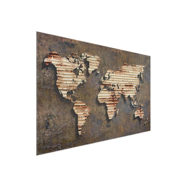 Quadro in vetro - Stainless World Map - Orizzontale 3:2